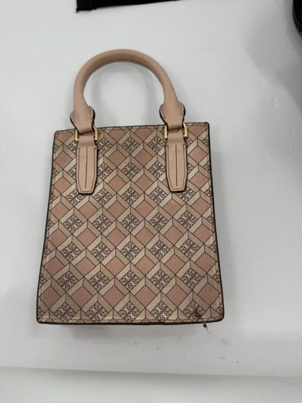 Tory Burch Mini Shopper Tote Bag Pink Geometric Print